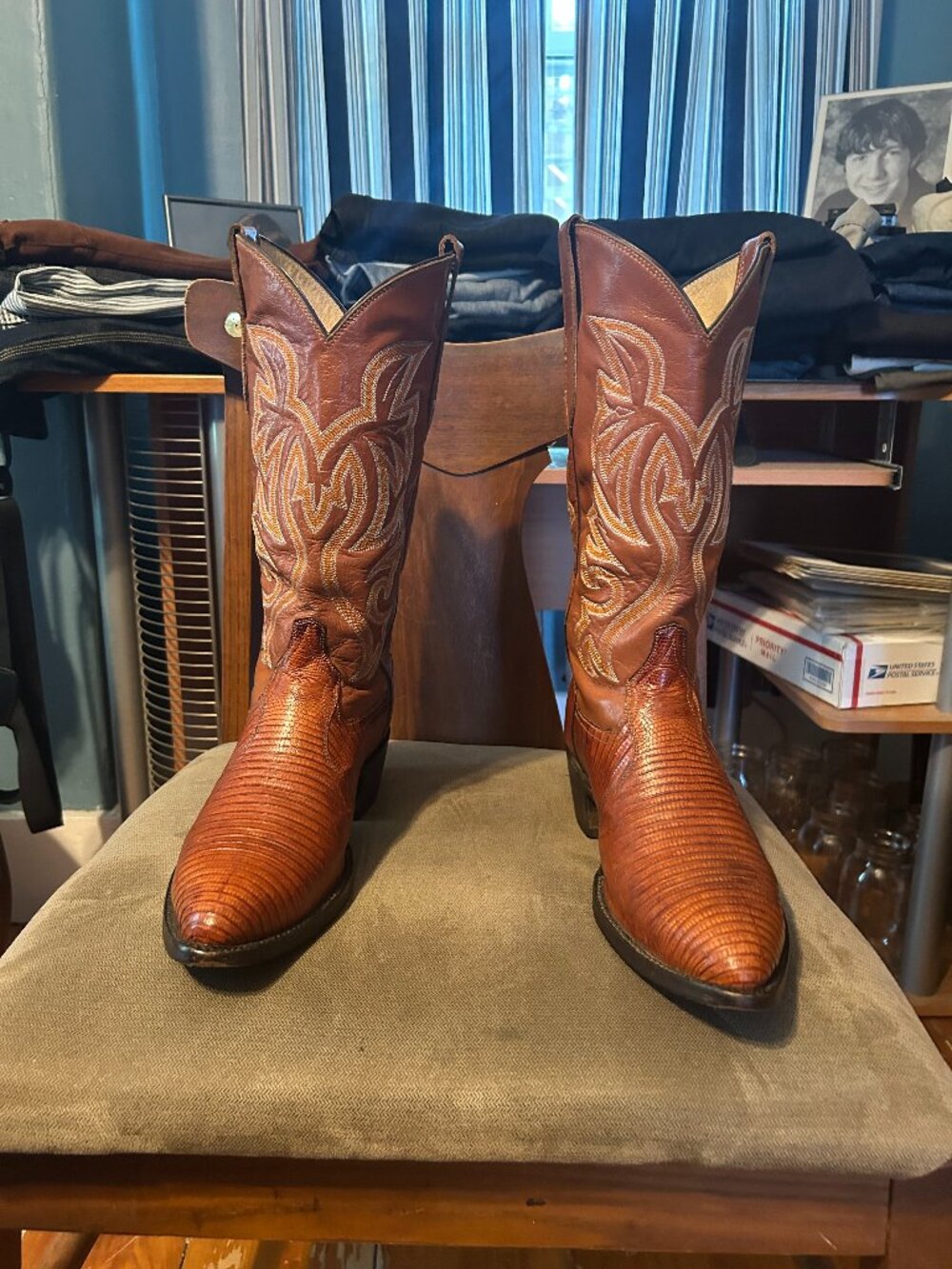Cowtown Teju Lizard Cognac Cowboy Boots 8.5 D